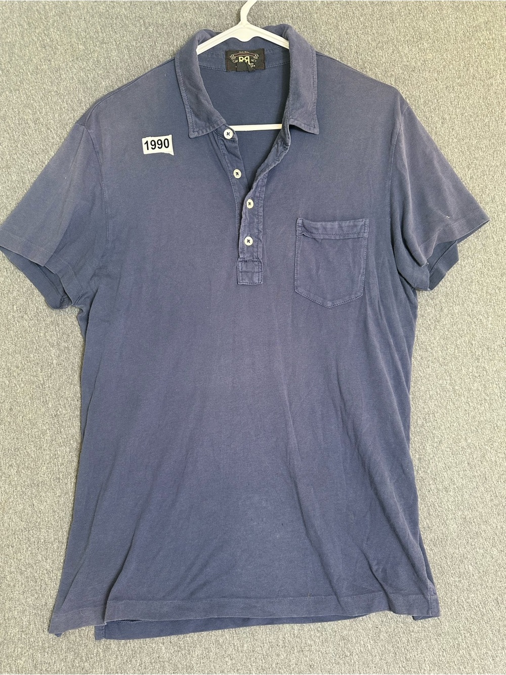 RRL Ralph Lauren Navy Short-Sleeve Polo with Chest Pocket Flaws